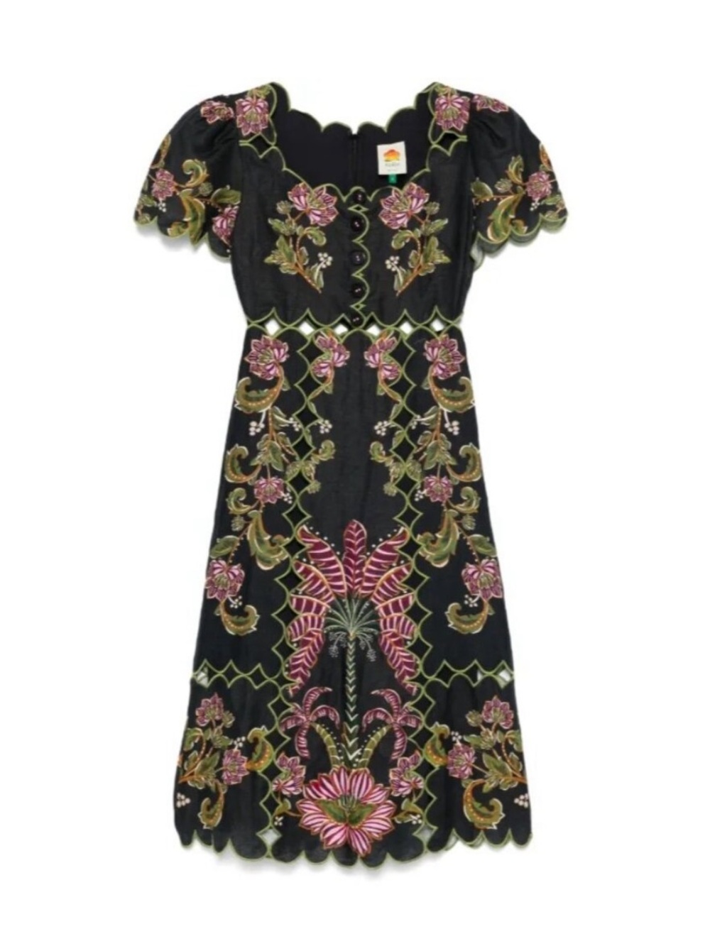 NWOT FARM Rio Ravenala black floral cutout linen maxi dress size XS